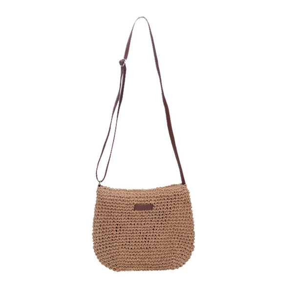 Sommar Straw Crossbody Väska Dam Strand Semester Vävd Axelväska Handväska Khaki 0.13