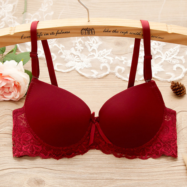 Bh: glänsande spets för kvinnor - Enfärgad glänsande sexiga underkläder - Vinröd dam Wine Red 34/75 AB
