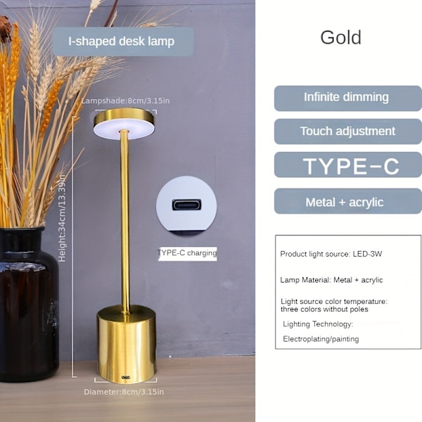 1 st metallbordslampa, USB-laddningsbar skrivbordsnattlampa GGM-W