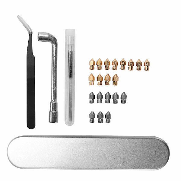 20-pack kit, munstycke i mässing + rostfritt stål Mk8 munstycke extruder skrivhuvud med utskrift