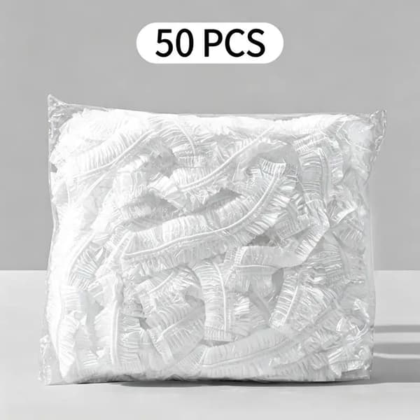 50/100 STK Engangs badehætter Stor størrelse Vandtætte PE Hårhætter Dobbelt elastisk badehætte til hårfarvning Salon Hjemmebrug 50 PCS
