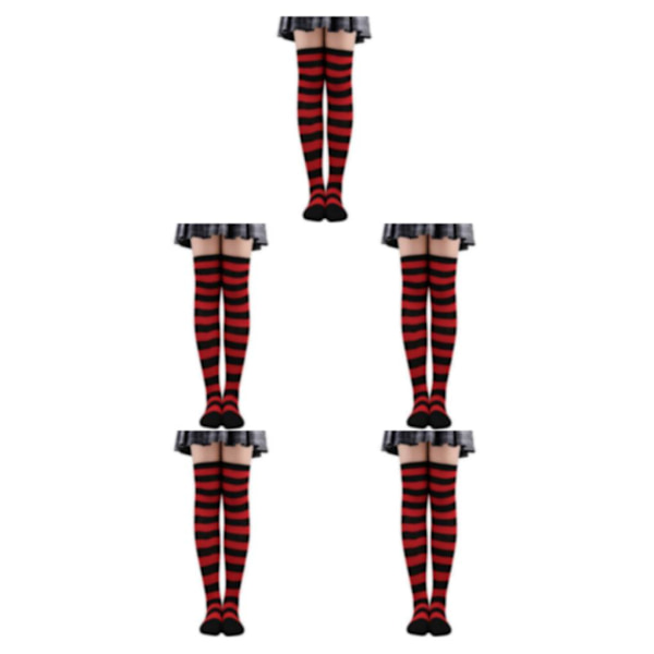 1/2/3/5 Raidallinen Sukat Mukavat Reiden Korkeat Sukat Puku Musta Punainen 50cm Black Red 50cm 5 Sets