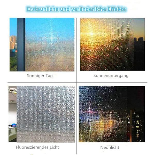 3D-ikkunafolie (läpinäkyvä - mosaiikki, 45cm*1m) Sateenkaarivaikutteinen koristeellinen yksityisyyden suojaava kalvo lasille UV-suojaava staattinen tummennuskalvo
