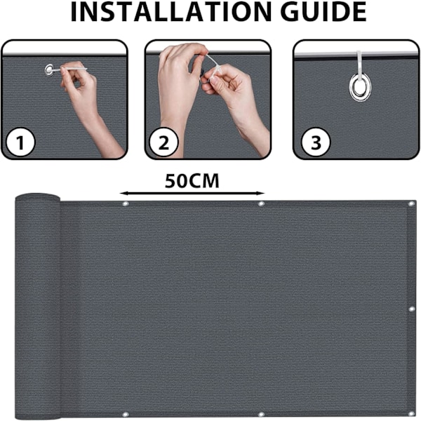 Balkongskjerm for personvern Hage Balkongskjerm 90x400 cm 185g/㎡ Vind- og UV-bestandig, med hull og kabelbånd Antrasitt