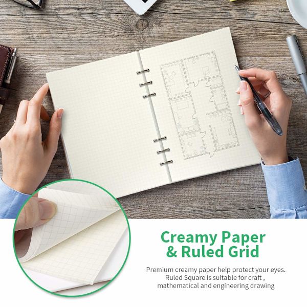A5 3-pack 5 mm rutat papper, 6-håls övningspapper[BT}