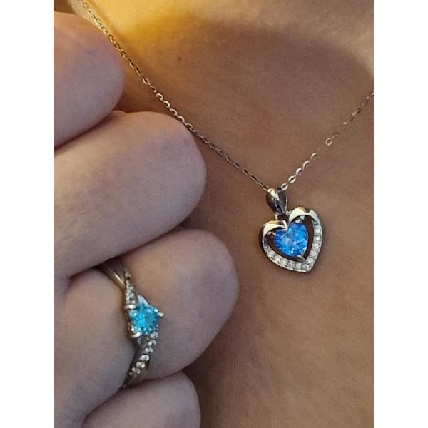 Silverhjärta Halsband, 925 Sterling Silver Kedja med Kristallhjärta för Kvinnor