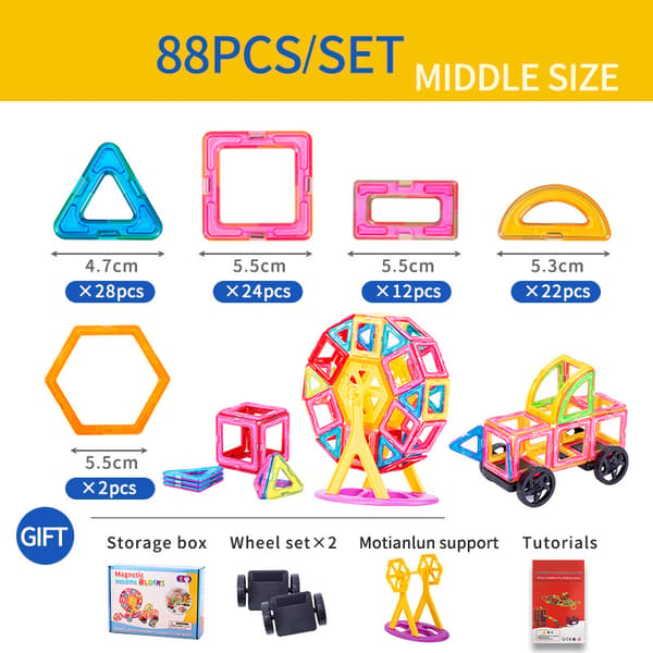 Magnetiska Byggplattor | Pedagogiska STEM-leksaker för barn **Medium storlek 88 bitar Medium size 88 pieces