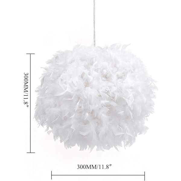 Fjerlet lampeskærm til loftslampe, fluffy lampeskærm Lampeskærm Lysskærm til bordlampe og gulvlampe, soveværelse diameter 30 cm, hvid