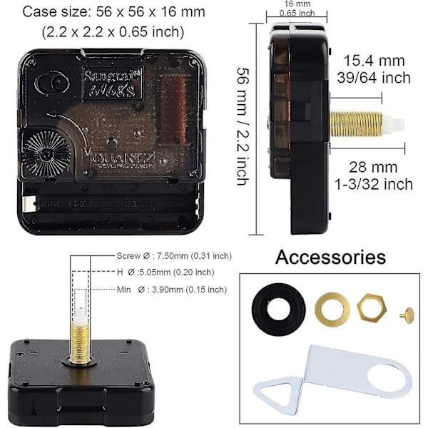 2-pakke stille kvartsbevegelse - veggurmekanismedeler