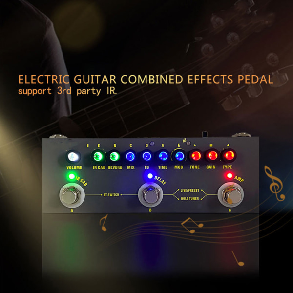 MVAVE Gitarr Multieffekt Pedal 9 Förstärkare 8 IR CAB Fördröjning