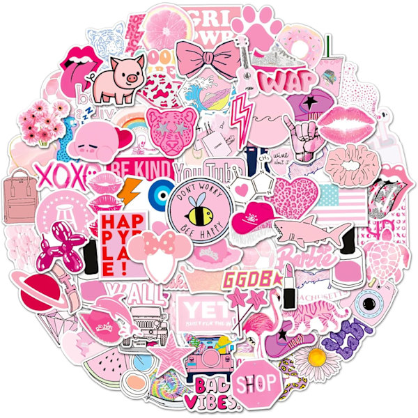 100 stk. Preppy-klistremerker Rosa klistremerkepakke Estetiske klistremerker Vannflaske Smil-klistremerker Vinyl Vanntette klistremerker