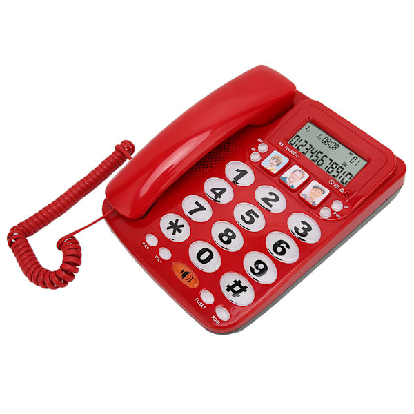 Sladdtelefon Caller ID Justerbar ringsignal Tysta genvägar Lagring Bordsfast telefon med indikator för hemmakontorRöd