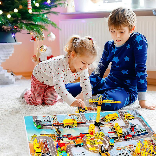 Bilar Adventskalender för Barn Pojkar 2023 Jul 24 Dragbilar Kran Leksak Helikopter Traktor Byggnadsbil