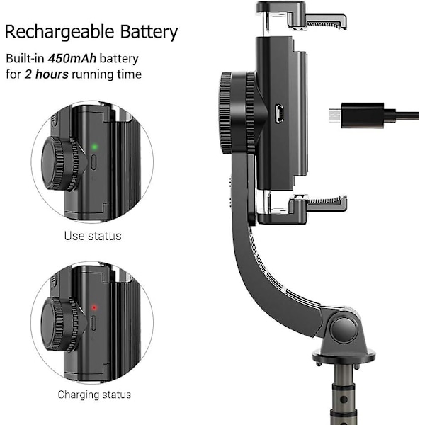 3 i 1 Telefon Gimbal Stabilisator Selfie Stick Stativ 86 Cm 5-Delad Med Fjärrutlösning Telefonklämma Smart Rotation Kompatibel med iPhone Samsung Huawei S