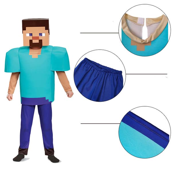 Steve Deluxe Minecraft Kostym Halloweenkostym Blå Blue 135-145cm