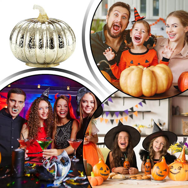 Græskarlys, glitrende græskar af glas, stemningsbelysning Halloween-dekorationer bordpynt b