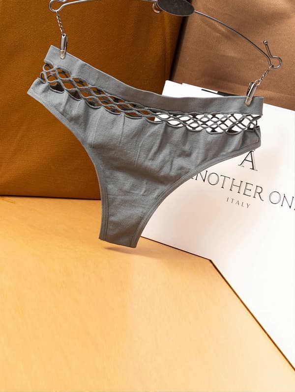 Utskurna enfärgade stringtrosor, mjuka och bekväma stretchiga underkläder, damunderkläder och underkläder Grey L