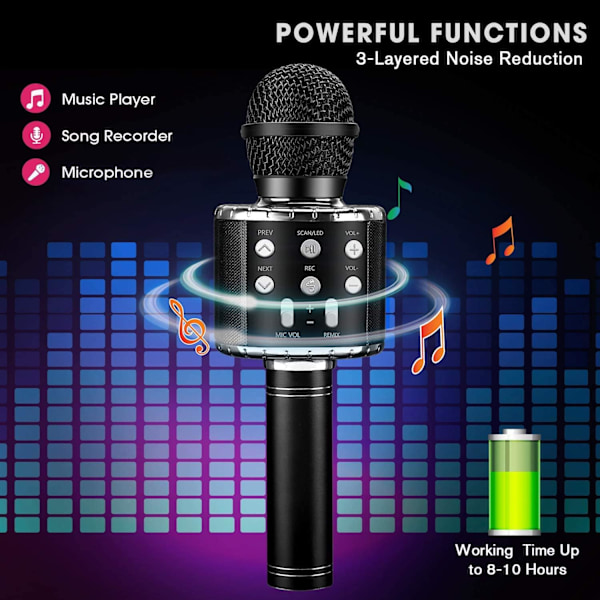 Karaoke Bluetooth trådlös mikrofon, barn vuxen mikrofon, 5 röstväxlare