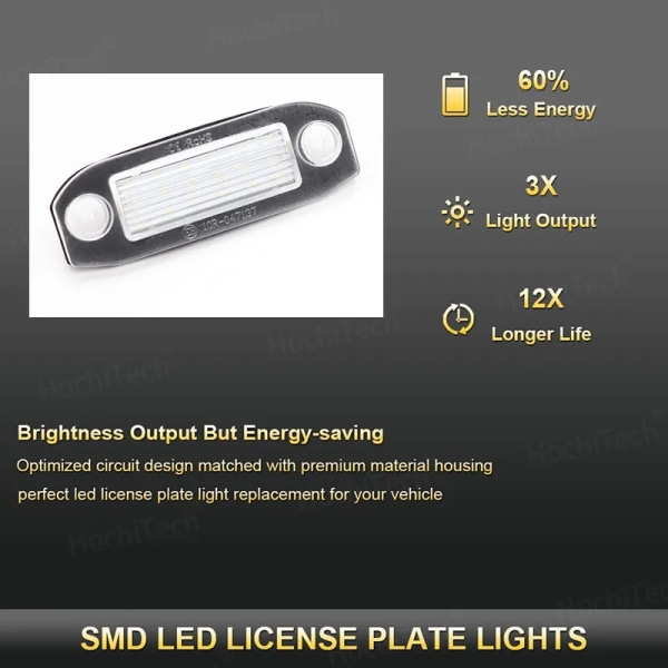 2 st LED-skyltbelysning Billampa för Volvo S60 V60 V50 XC60 XC70 XC90 Super Bright Canbus Flawless WHITE