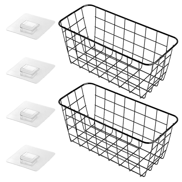 1 Set Väggförvaring Hängande Metallkorg Hängande Kökskorg Trådförvaringskorg (28X13X12CM, Svart)