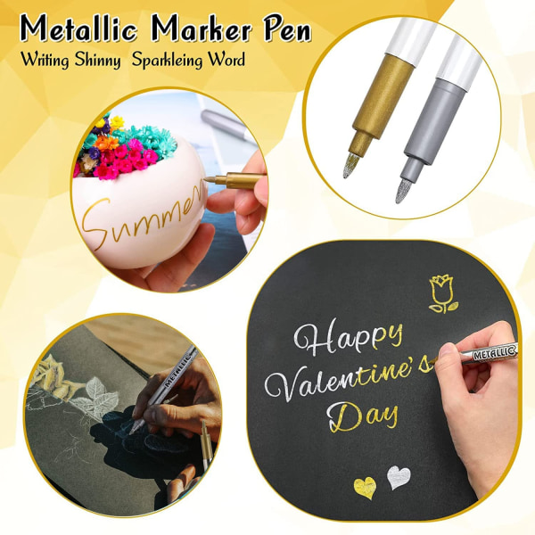 4 metalliska markeringspennor, metallpennor silver och guld skrivpenna för kort Guld markeringspenna Silver bläckpenna 2 guld & 2 silver