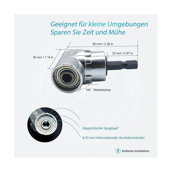 Fleksibelt borforlengersett 8 stk, Hex 105 graders rettvinkel borholder, Universal socket A[qb]