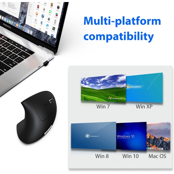 Ergonomisk mus, vertikal trådløs computermus 2.4G med