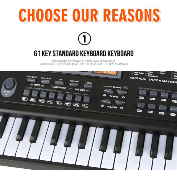 61 Tangenter Elektronisk Orgel Digital Klaver Keyboard med Mikrofon Børns Musik Legetøj til Børn