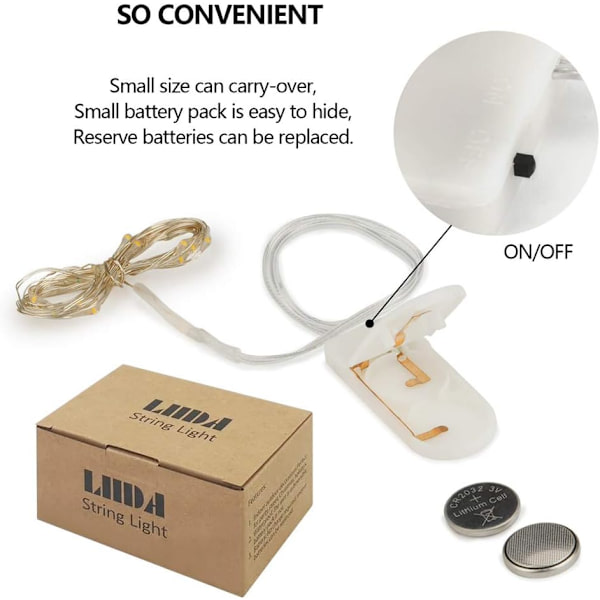 12-pack LED-ljusslingor med batteri, 20 LED-mikro stjärnformade lampor