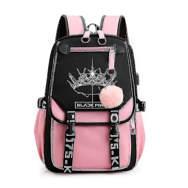 Blackpink Rygsæk Laptop Taske Skole Taske Bog Taske Med Hovedtelefonudgang, USB-Opladning &amp,a