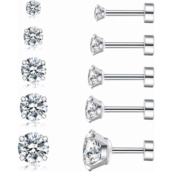 Cubic Zirconia Hypoallergeniske Øreringe Til Kvinder Mænd Piger Statement Brusk Mode Kirurgisk Stål Helix Øreringe 5 Par