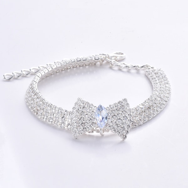 Halsband för husdjur med justerbar kristallbåge med diamanter för bröllopskatt C White S