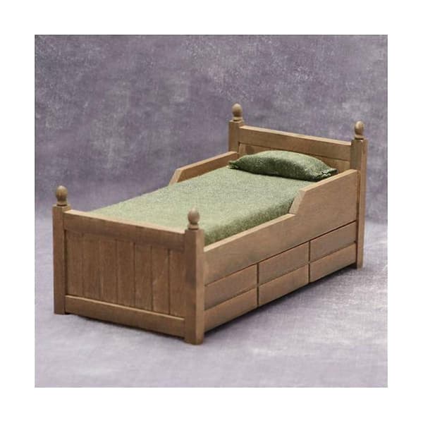 1:12 Minibed, Møbler Queen Bed med sengetøj og skuffer til tilbehør