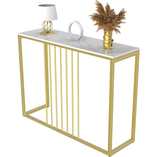 Wisfor Slim Relief Table, Konsolbord, Soffbord, Marmorbord, Hallmöbler, Vit, 100×30×79 cm gold marble
