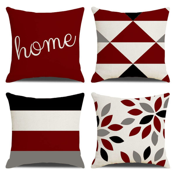 Set med 4 dekorativa kuddfodral i lantlig stil, geometriska abstrakta accentkuddfodral, dekorativa kuddar, moderna för utomhus- och inomhusbruk för soffa, mixade röda Mix red 45x45cm