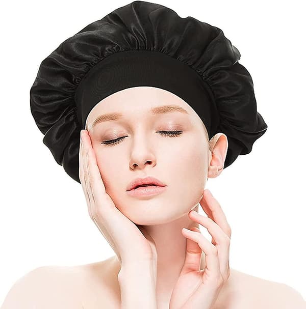 Satin Silke Hodeplagg Sovehette Dusjhette, acsergery Dobbelt Lag Turban Elastisk Bredt Bånd