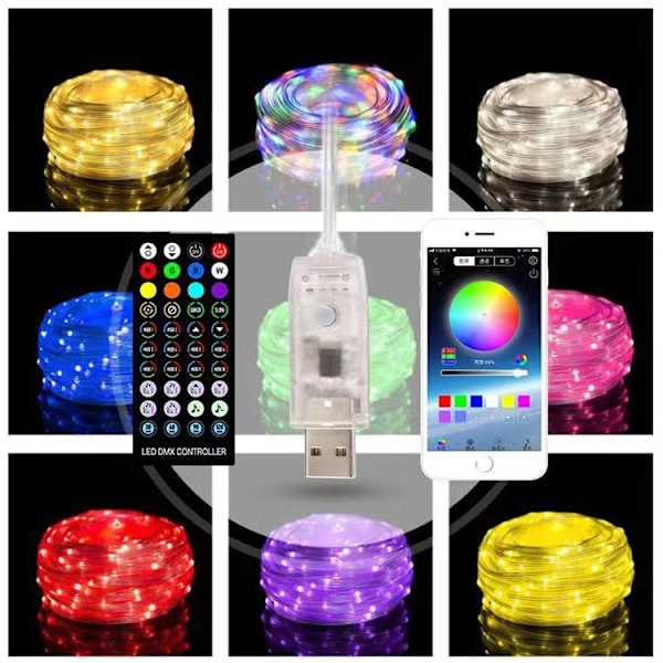 2M LED Bluetooth Kaukosäädin USB Garland Valo RGB Jouluvalot 2M-20led