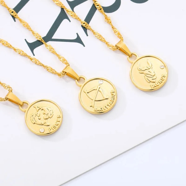 Halsband med stjärnbildskonstellation, 12 stjärntecken, stenhänge, damhalsband, modeaccessoarer, horoskop, smycken, födelsedagspresenter, guld Gold Color Aries