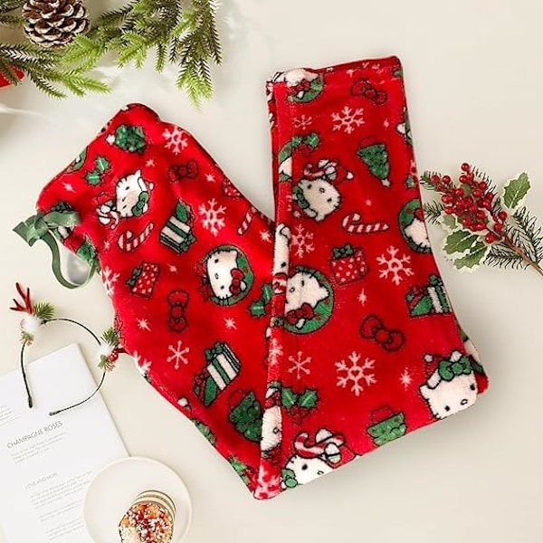 Søde tegneserie pyjamas bukser kvinder all over print flannel pyjamas jul halloween varm hjem sove graffiti bukser stil-5 Style-5 XXL