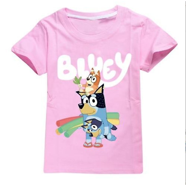 2023 Bluey Print T-shirt Korthærmet 100 % Bomuld T-shirts Julegaver til Børn Pink Pink 110CM 3-4Y