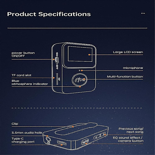 Mp3-soitin Bluetooth 5.0 -musiikkisoittimella