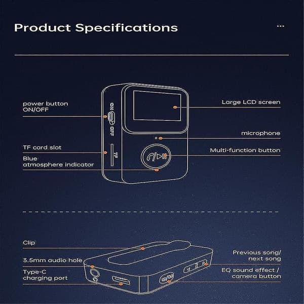 Mp3-spelare med Bluetooth 5.0 musikspelare