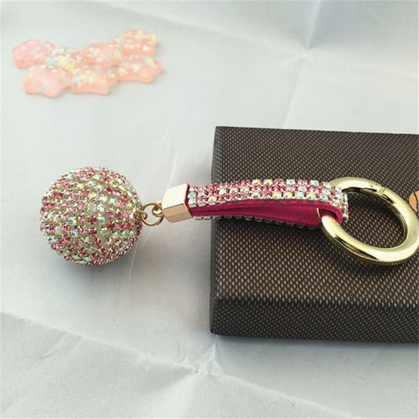 Rhinestone Læderrem Krystal Kugle Vedhæng Nøglering 4[BT} 4