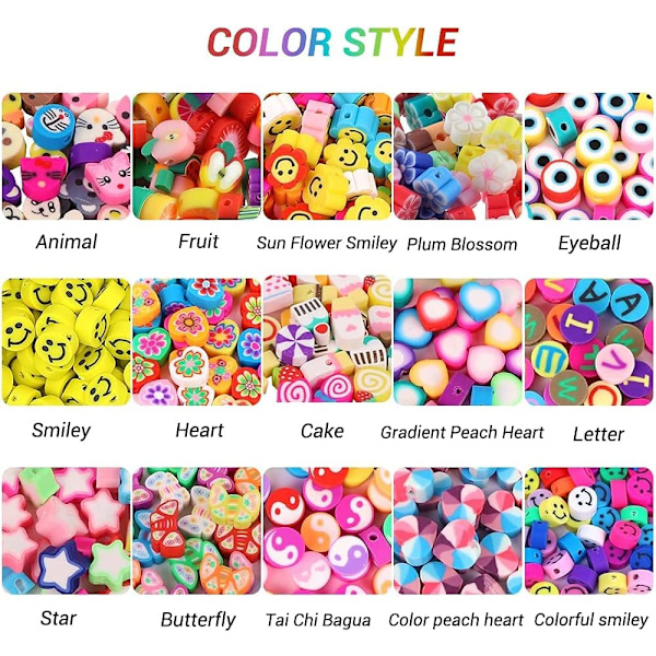 300 stk Polymer Clay Perler, Frukt Smiley Håndlagde Perler 15 Stiler Blomst Bokstav Myke Perler