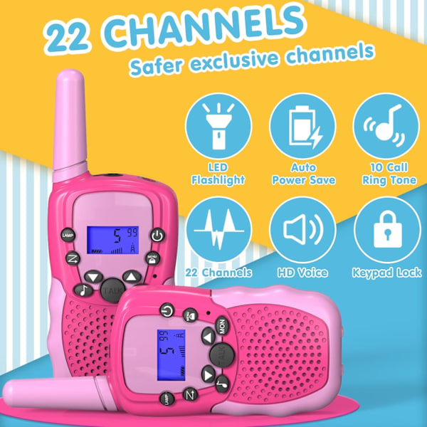 Leikkikalut 3-12-vuotiaille tytöille ja pojille, Walkie Talkies lapsille 22 kanavaa 2-suuntainen radiolelu taustavalaistulla LCD-taskulampulla, 3 mailin kantama ulkona, leirintäalueella