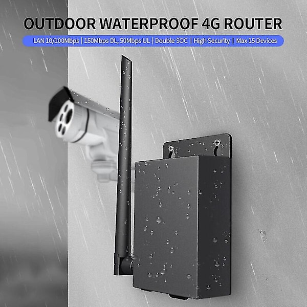 Vattentät utomhus 4G-router med SIM-kortplats 5Dbi antennväggrouter för IPC Max 15 enheter Hög säkerhet EU-version EU-version Svart