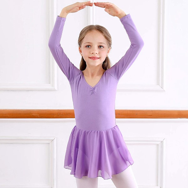 Flicker Langaermet Balett Leotard Dans Tutu Kjole Lilla Purple 110cm