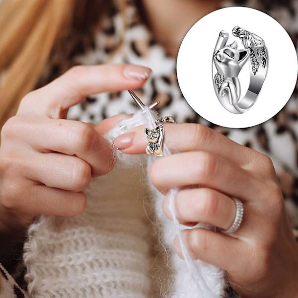 10 st justerbara stickningsöglor virkade ringar kattformade ormar formade öppna ringar garn guide metall stickning tumme