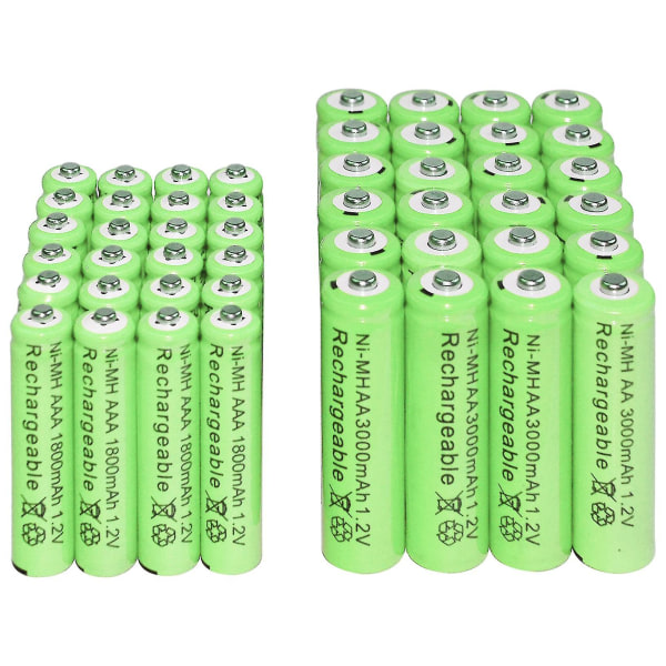 2/6/12/16/20/24/30 stk Aaa 1800mah + Aa 3000mah 1.2v Ni-mh oppladbare batterier Grønn