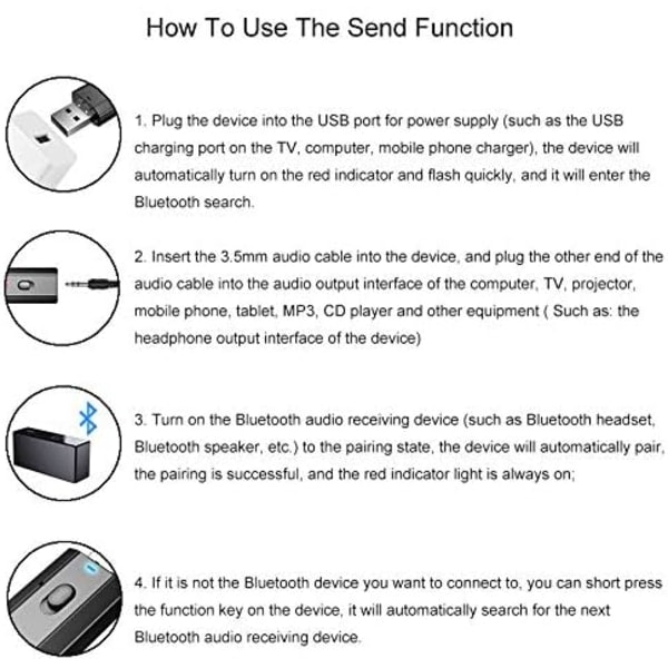 Bluetooth-lähetin 50 3,5 mm:n liittimellä, Mini Wireless Bluetooth -lähetin, USB-lataussovitin, sisäänrakennettu mikrofoni autoon, kotiin, kuulokkeisiin ja kaiuttimiin